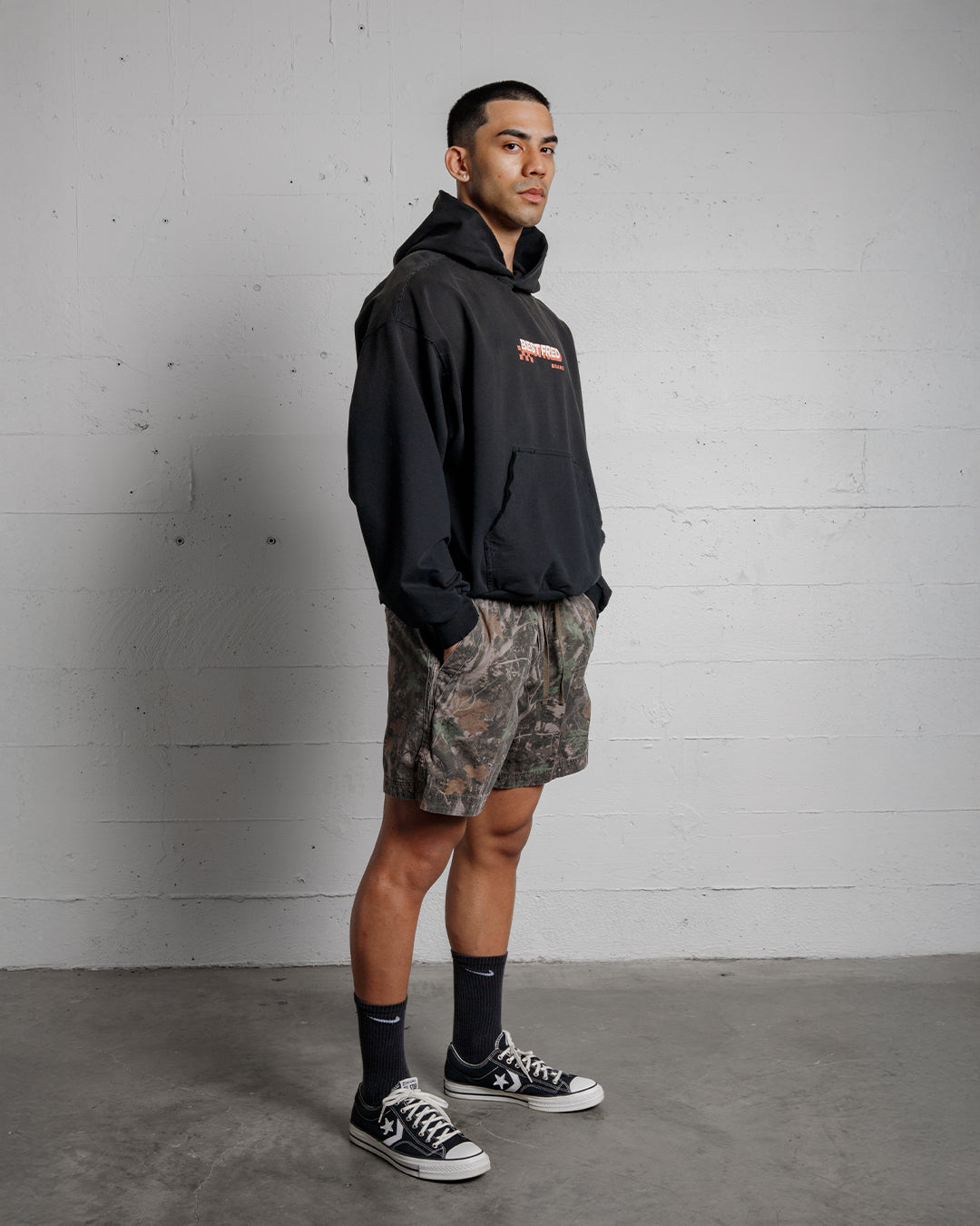 BEST FRED CHECKER DISTRESSED HOODIE - BLACK
