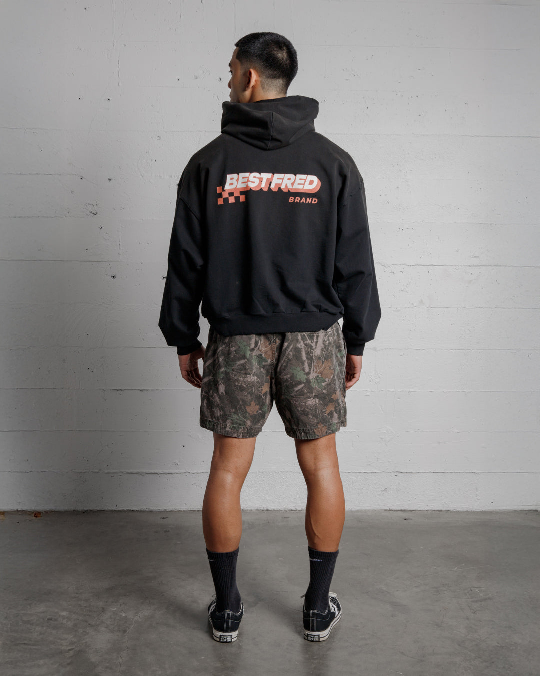BEST FRED CHECKER DISTRESSED HOODIE - BLACK