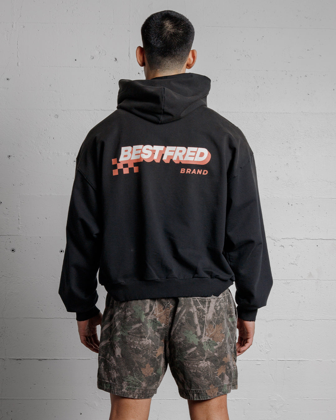 BEST FRED CHECKER DISTRESSED HOODIE - BLACK