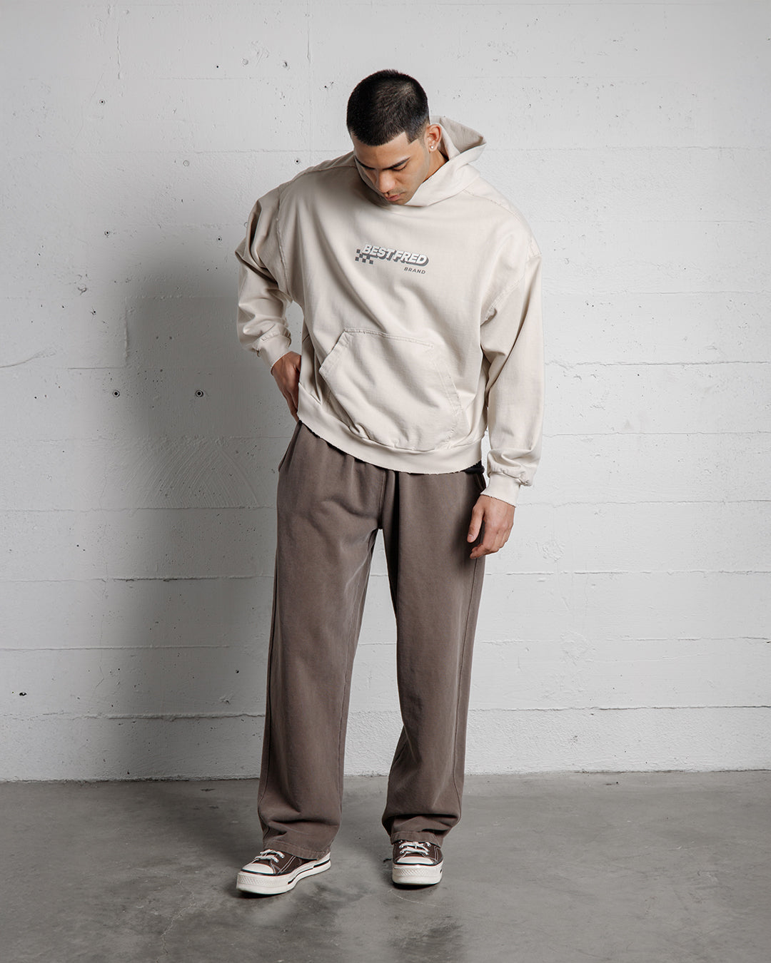 BEST FRED CHECKER DISTRESSED HOODIE - SAND