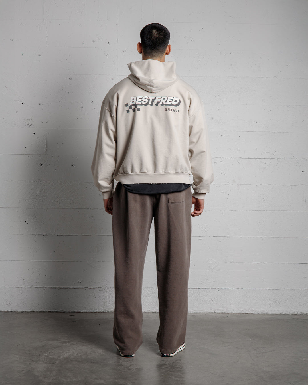 BEST FRED CHECKER DISTRESSED HOODIE - SAND