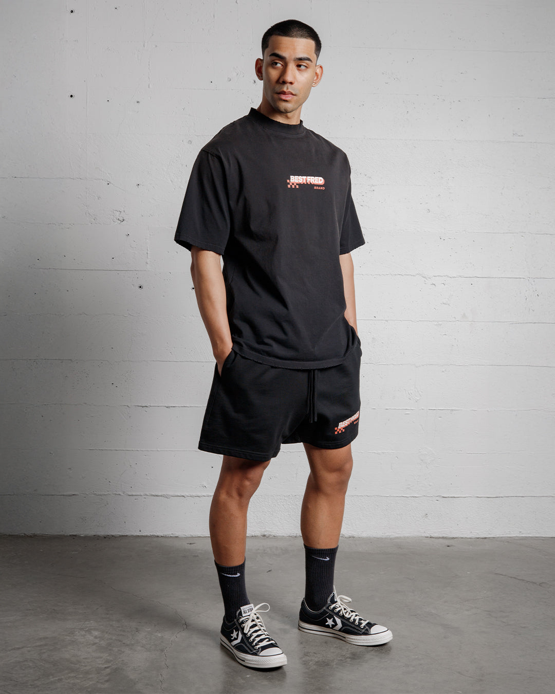 BEST FRED CHECKER DISTRESSED TEE - BLACK