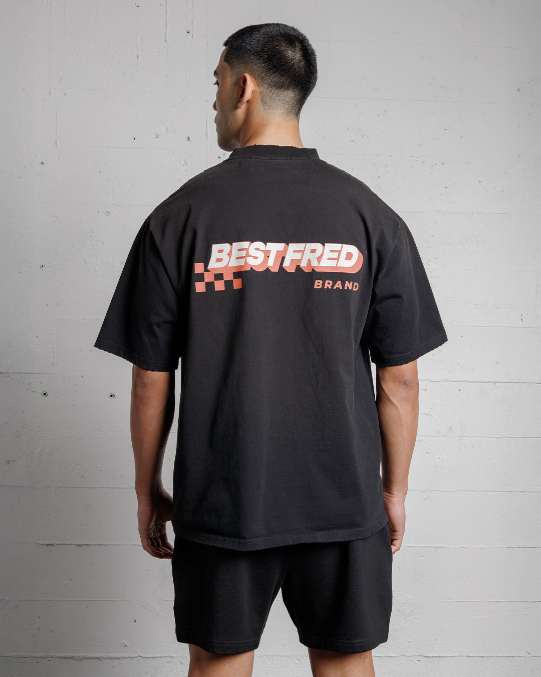 BEST FRED CHECKER DISTRESSED TEE - BLACK