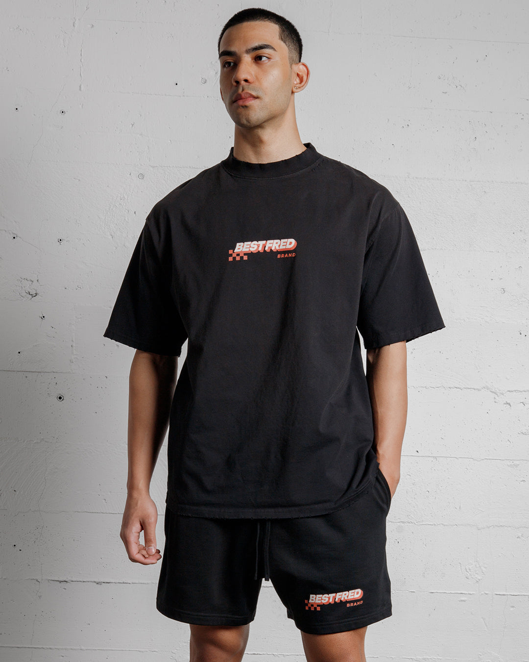 BEST FRED CHECKER DISTRESSED TEE - BLACK