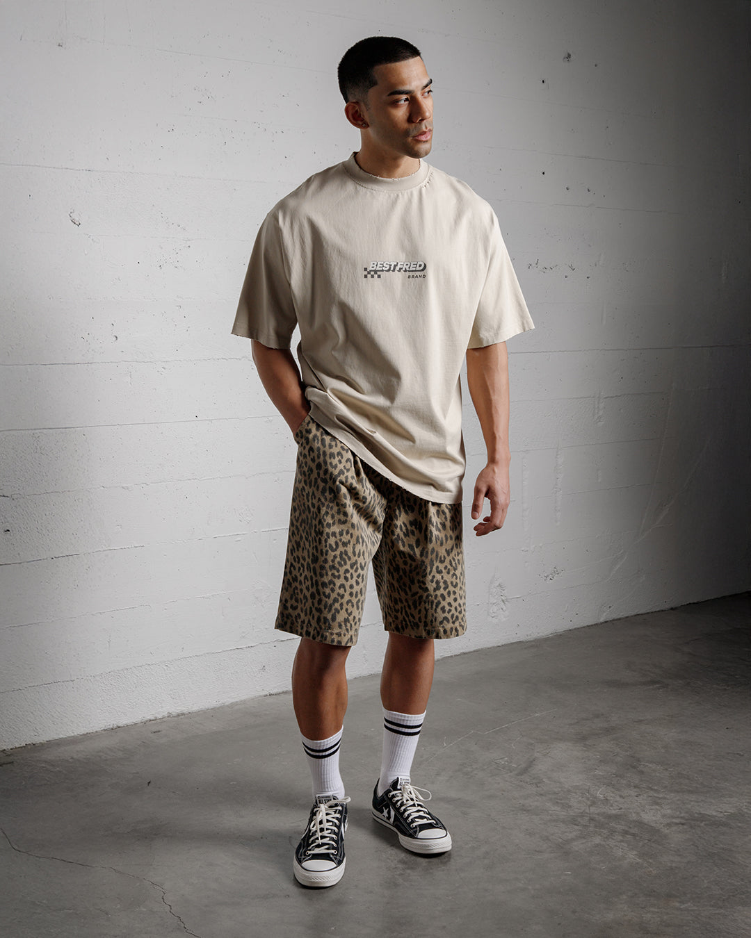 BEST FRED CHECKER DISTRESSED TEE - SAND