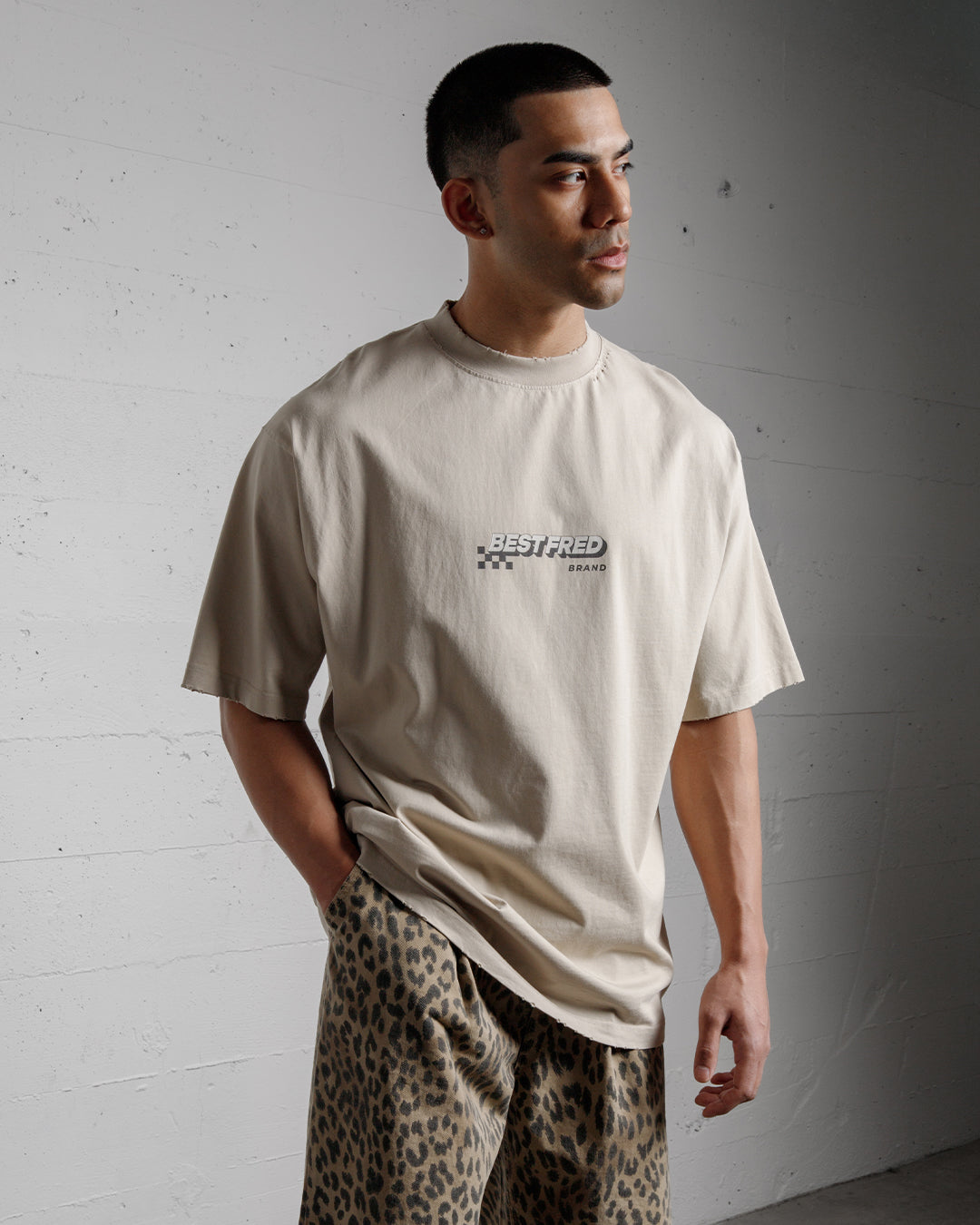 BEST FRED CHECKER DISTRESSED TEE - SAND