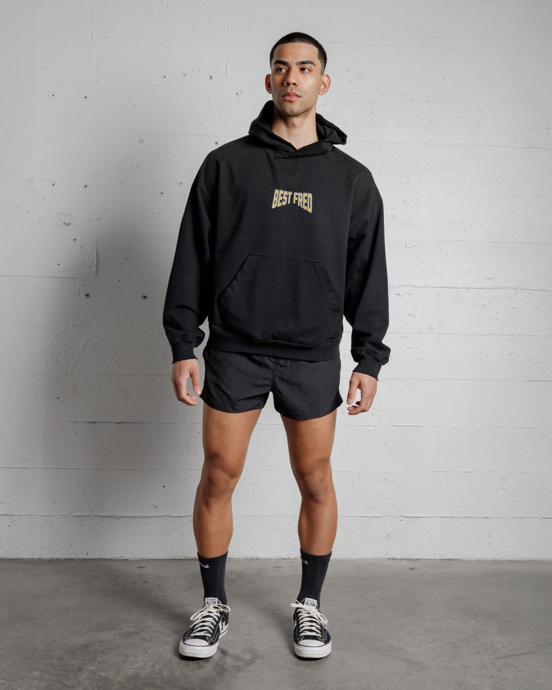 BEST FRED VARSITY DISTRESSED HOODIE - BLACK