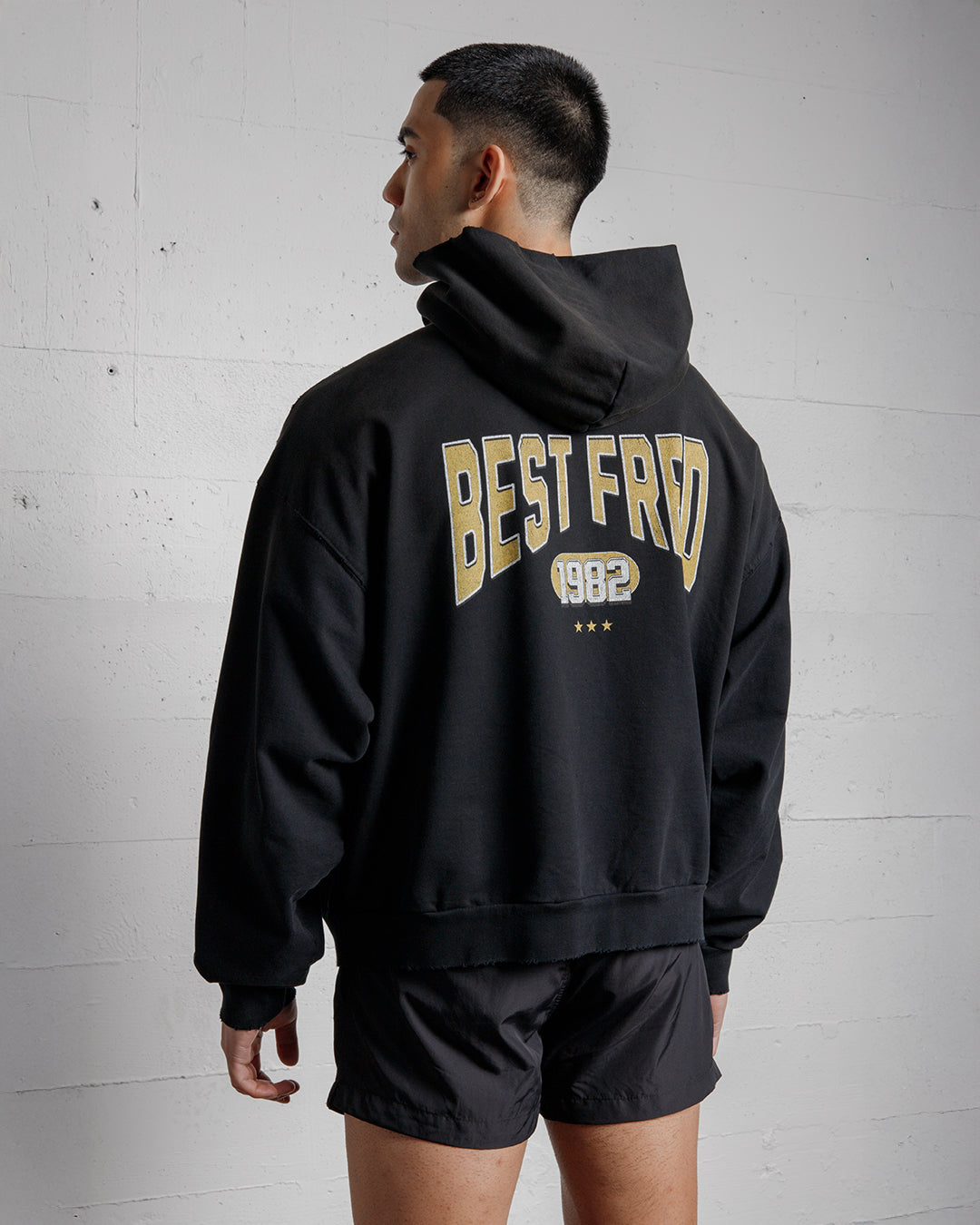 BEST FRED VARSITY DISTRESSED HOODIE - BLACK