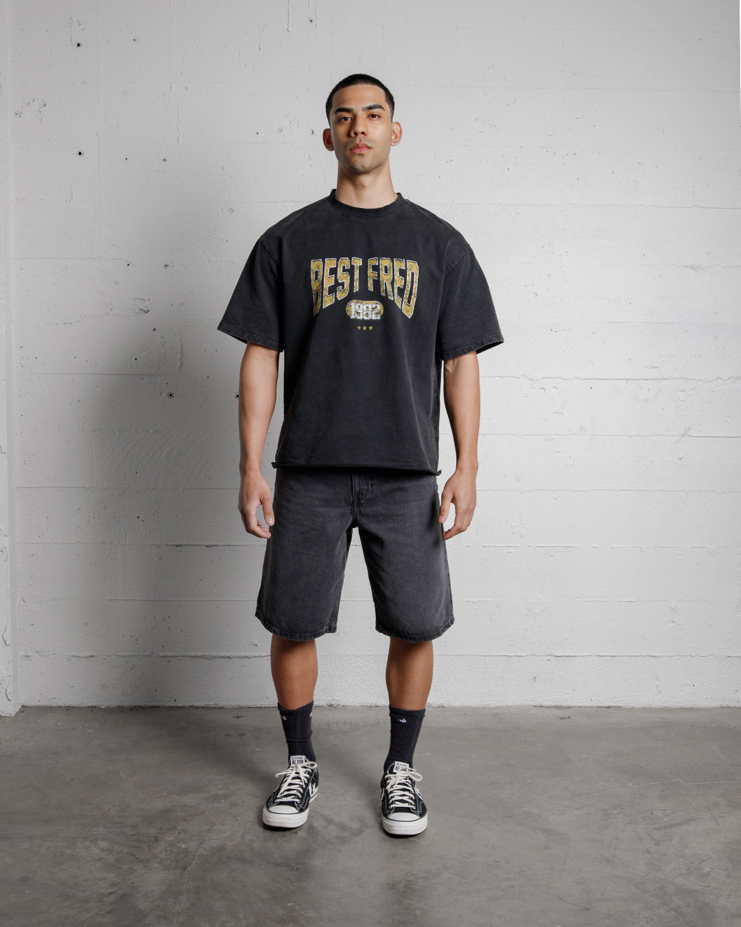 BEST FRED VARSITY VINTAGE TEE FRONT - WASHED BLACK