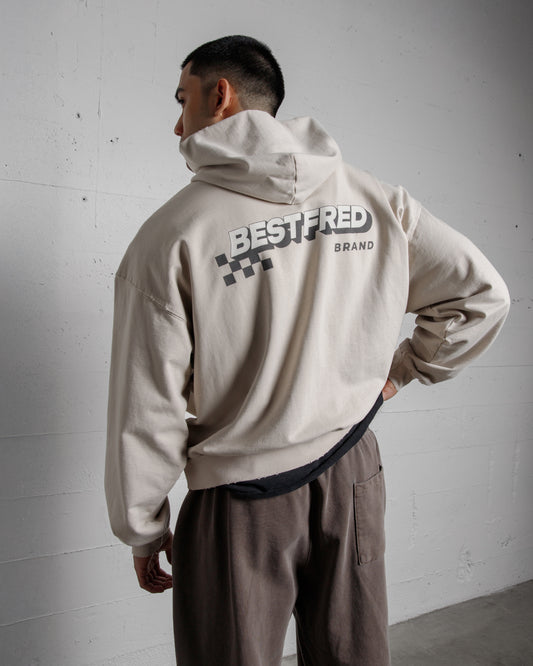 BEST FRED CHECKER DISTRESSED HOODIE - SAND