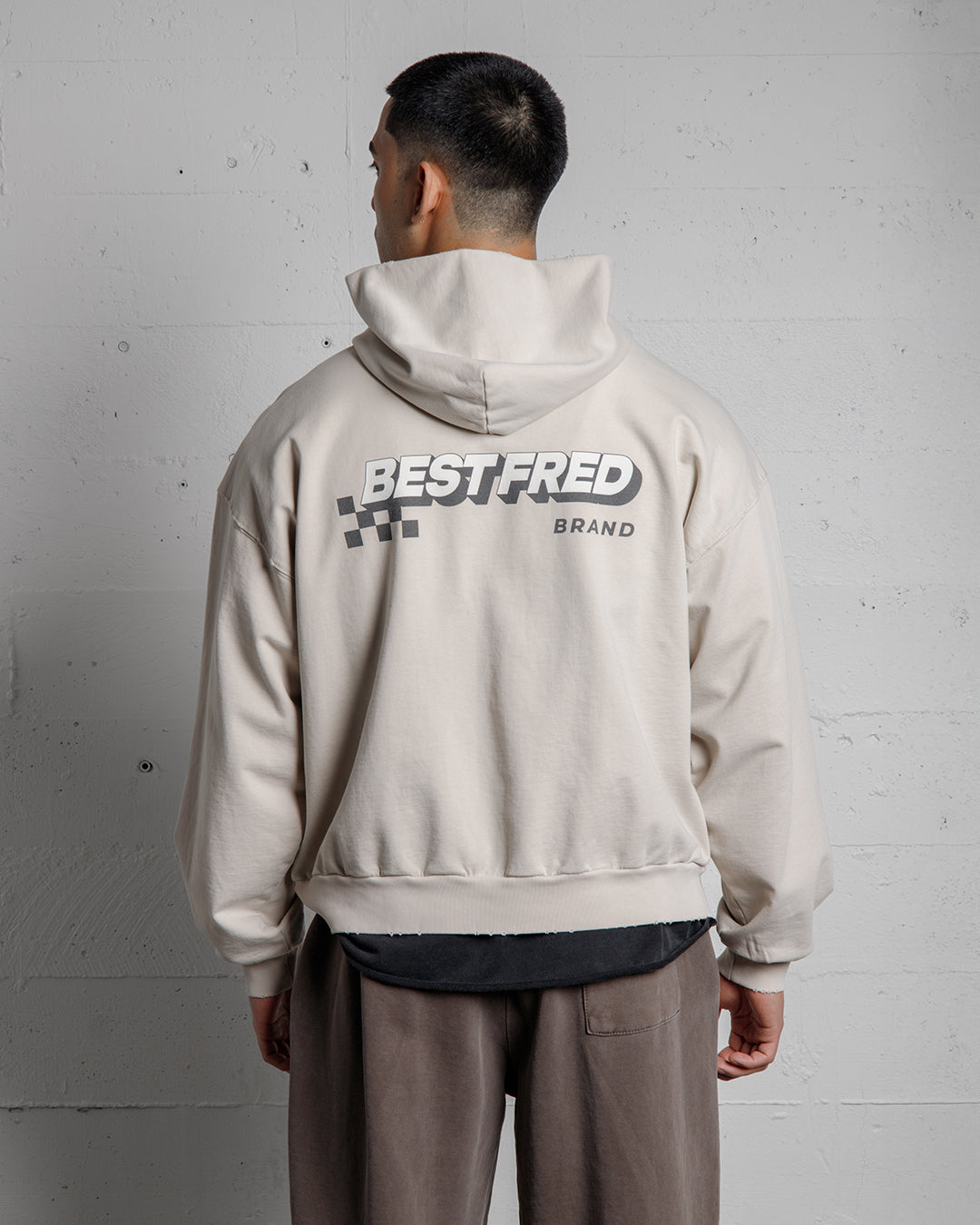 BEST FRED CHECKER DISTRESSED HOODIE - SAND
